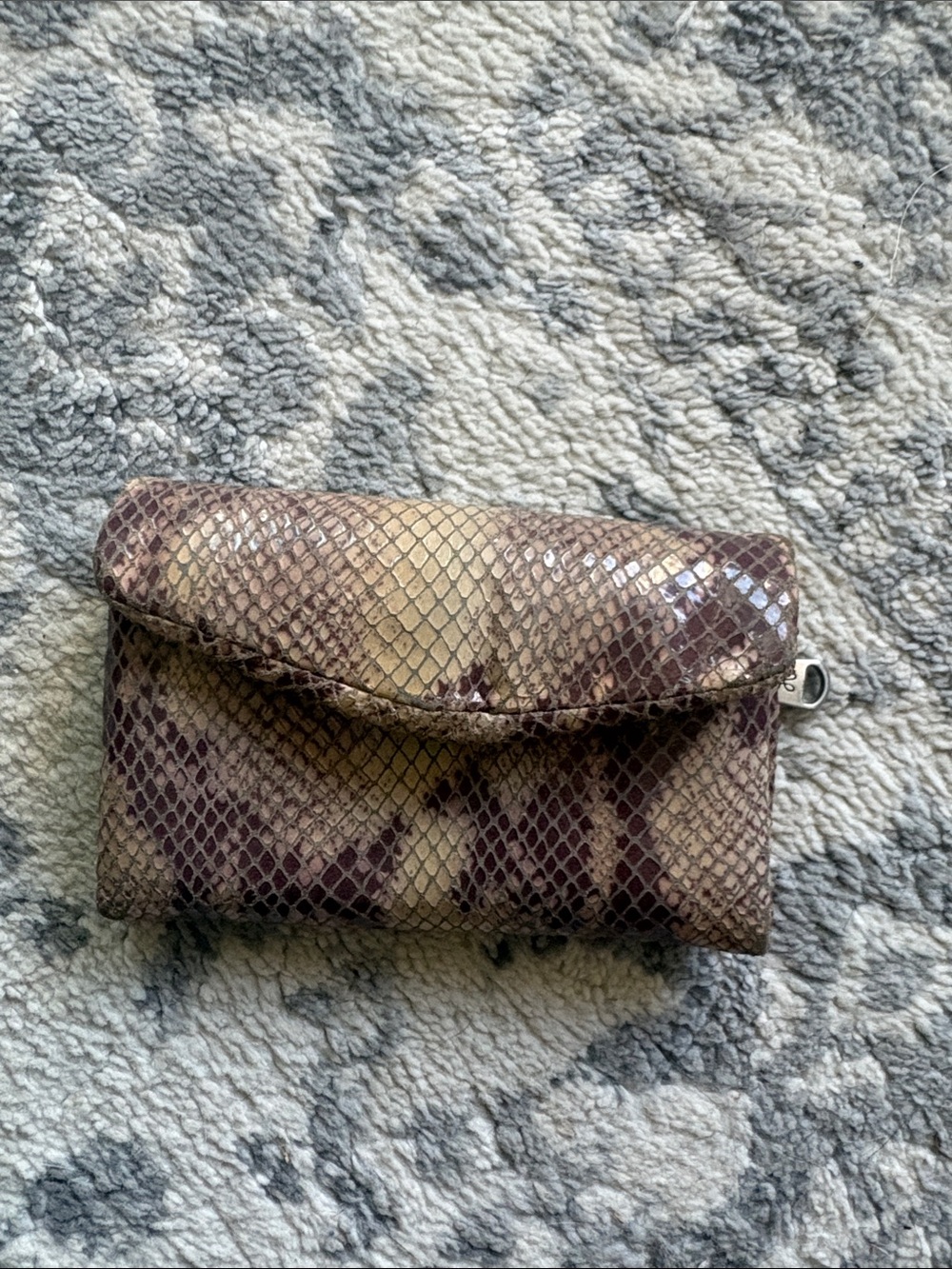 HOBO Snake-Embossed Foldover Clutch in Brown and Cream